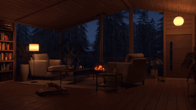 Cozy Cabin Fireplace & Rain Ambience